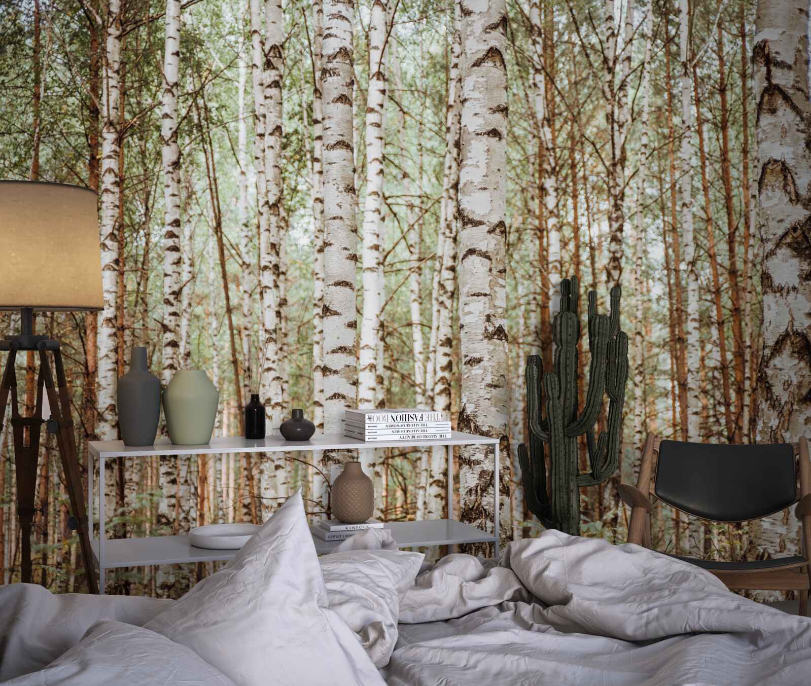 Фотошпалери у зеленому лісі стоять санні берези