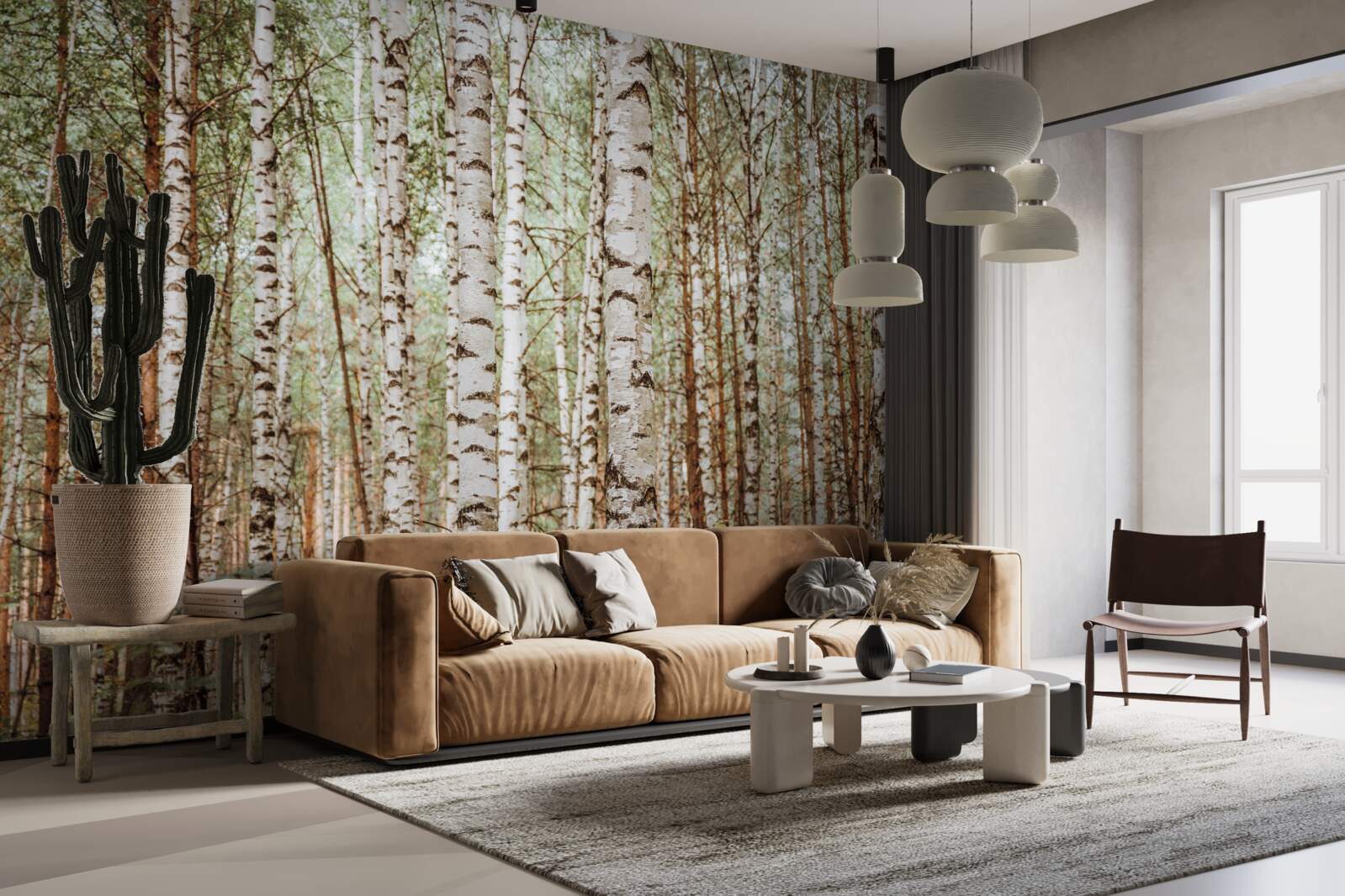 Фотошпалери у зеленому лісі стоять санні берези