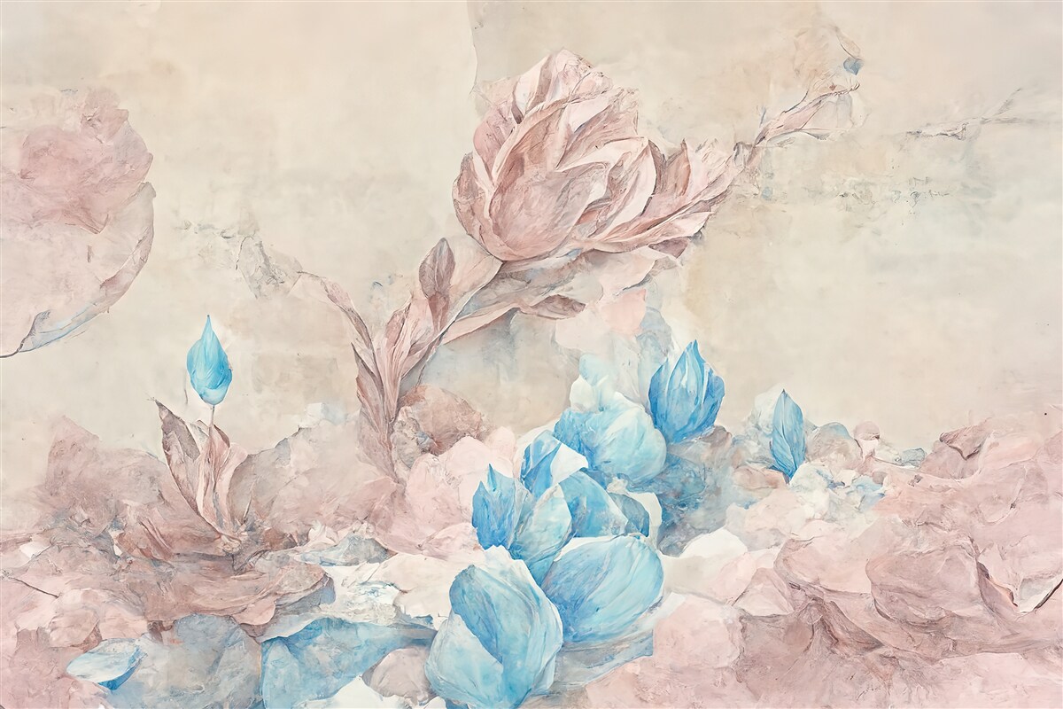 Фотошпалери рожеві квіти з блакитними пелюстками