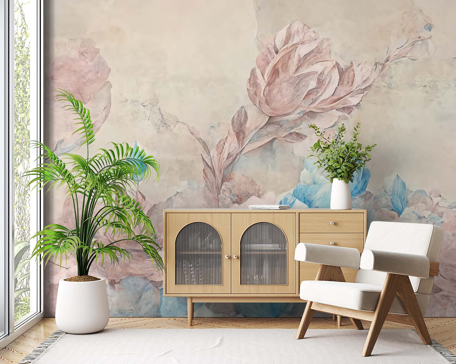 Фотошпалери рожеві квіти з блакитними пелюстками