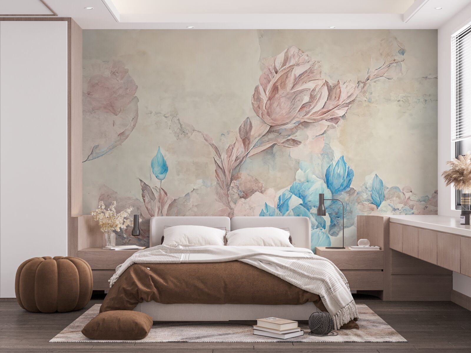 Фотошпалери рожеві квіти з блакитними пелюстками