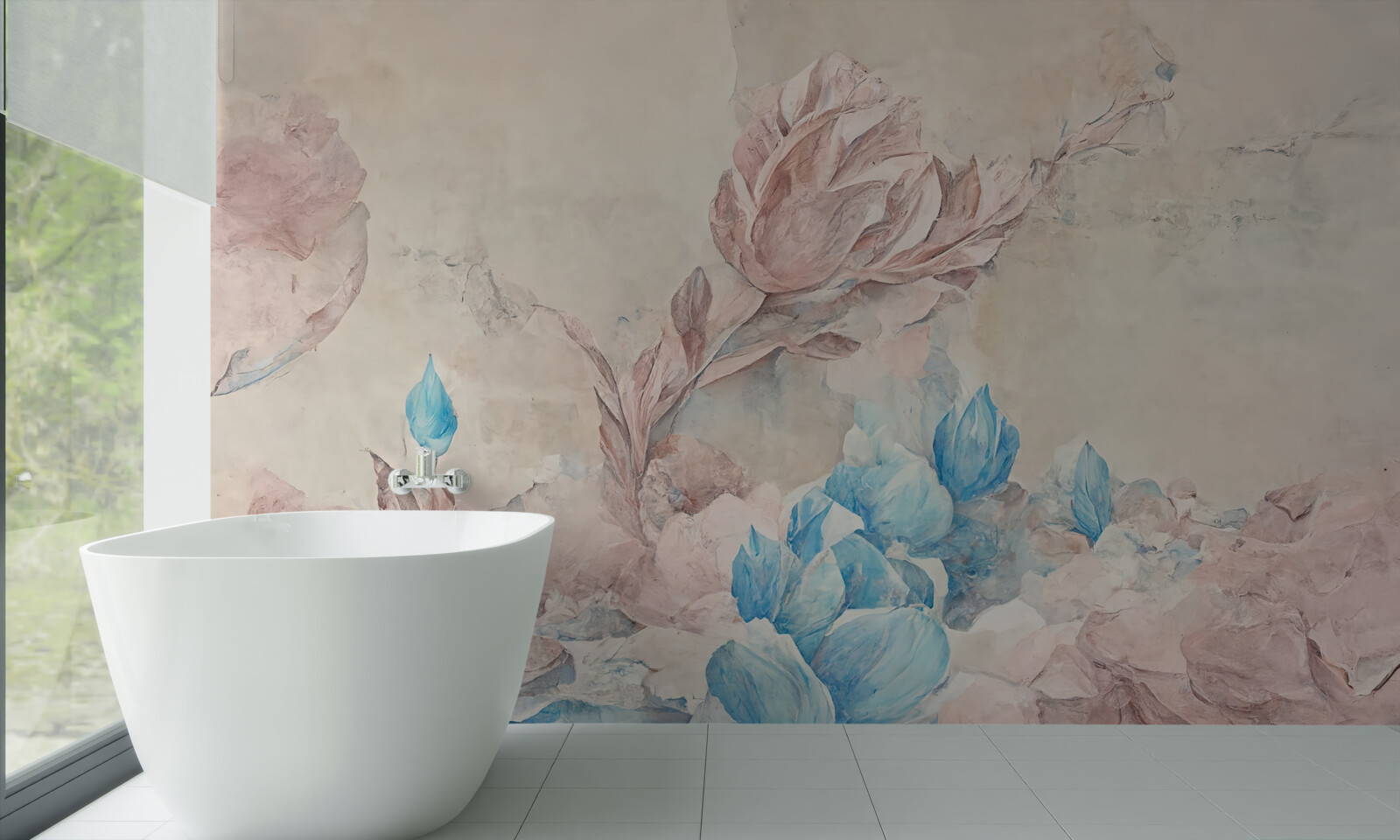 Фотошпалери рожеві квіти з блакитними пелюстками