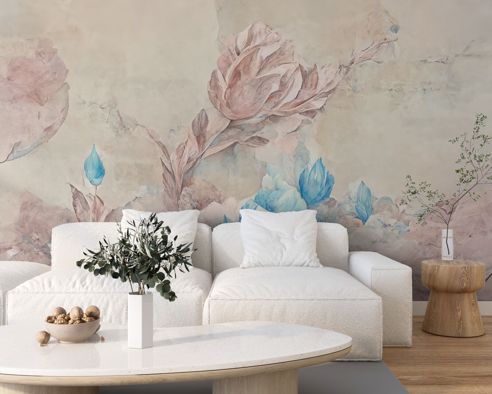 Фотошпалери рожеві квіти з блакитними пелюстками