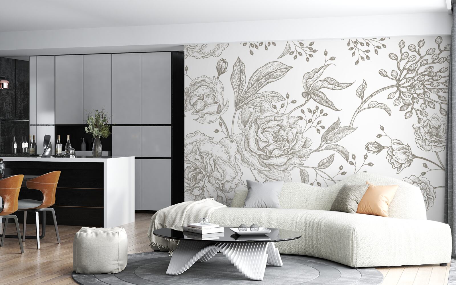 Фотошпалери троянда та інші квіти зображені на білому тлі