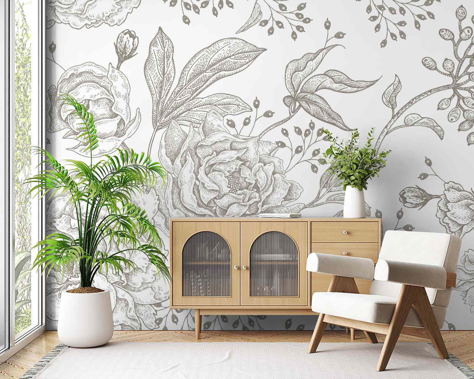 Фотошпалери троянда та інші квіти зображені на білому тлі