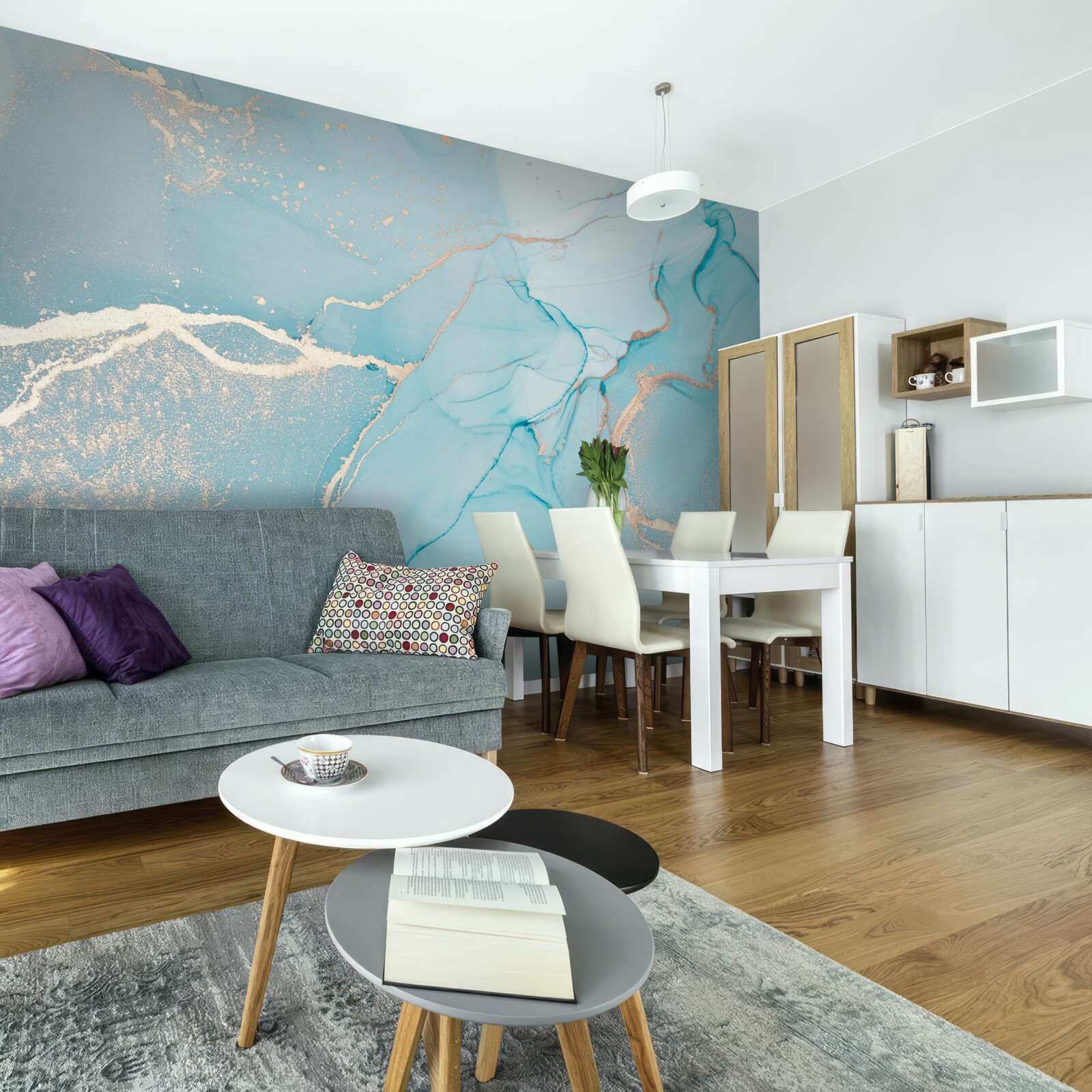 Фотошпалери мармур у відтінках синього та бірюзового