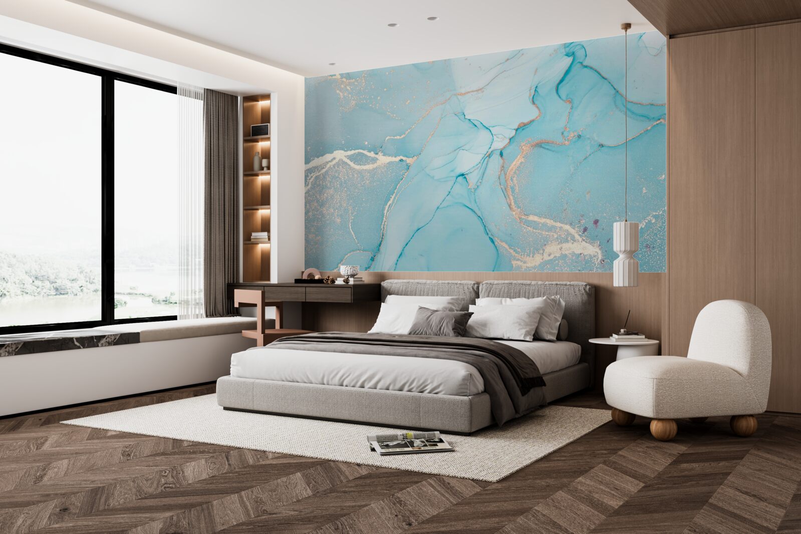 Фотошпалери мармур у відтінках синього та бірюзового