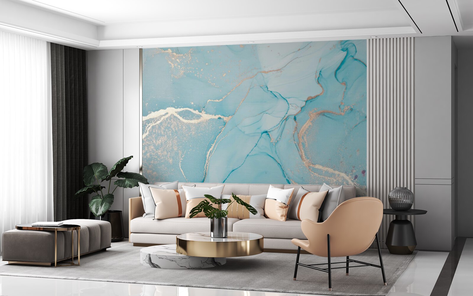 Фотошпалери мармур у відтінках синього та бірюзового