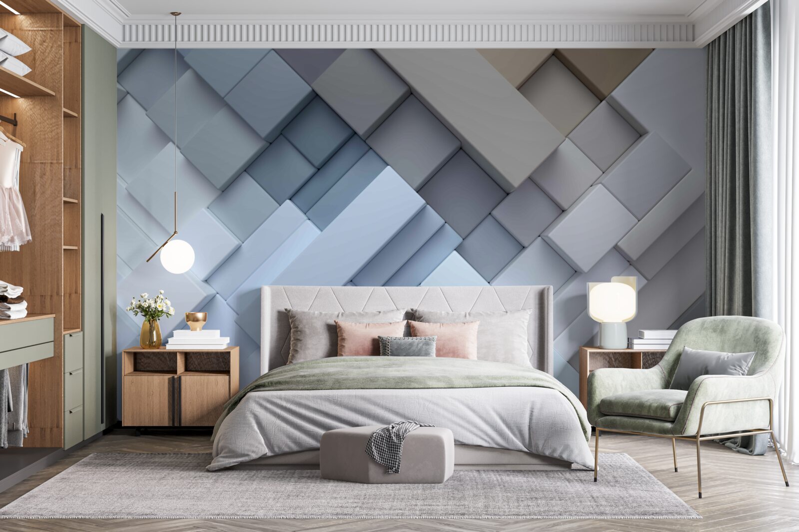 Фотошпалери абстрактна картина в синіх кольорах прямокутної форми