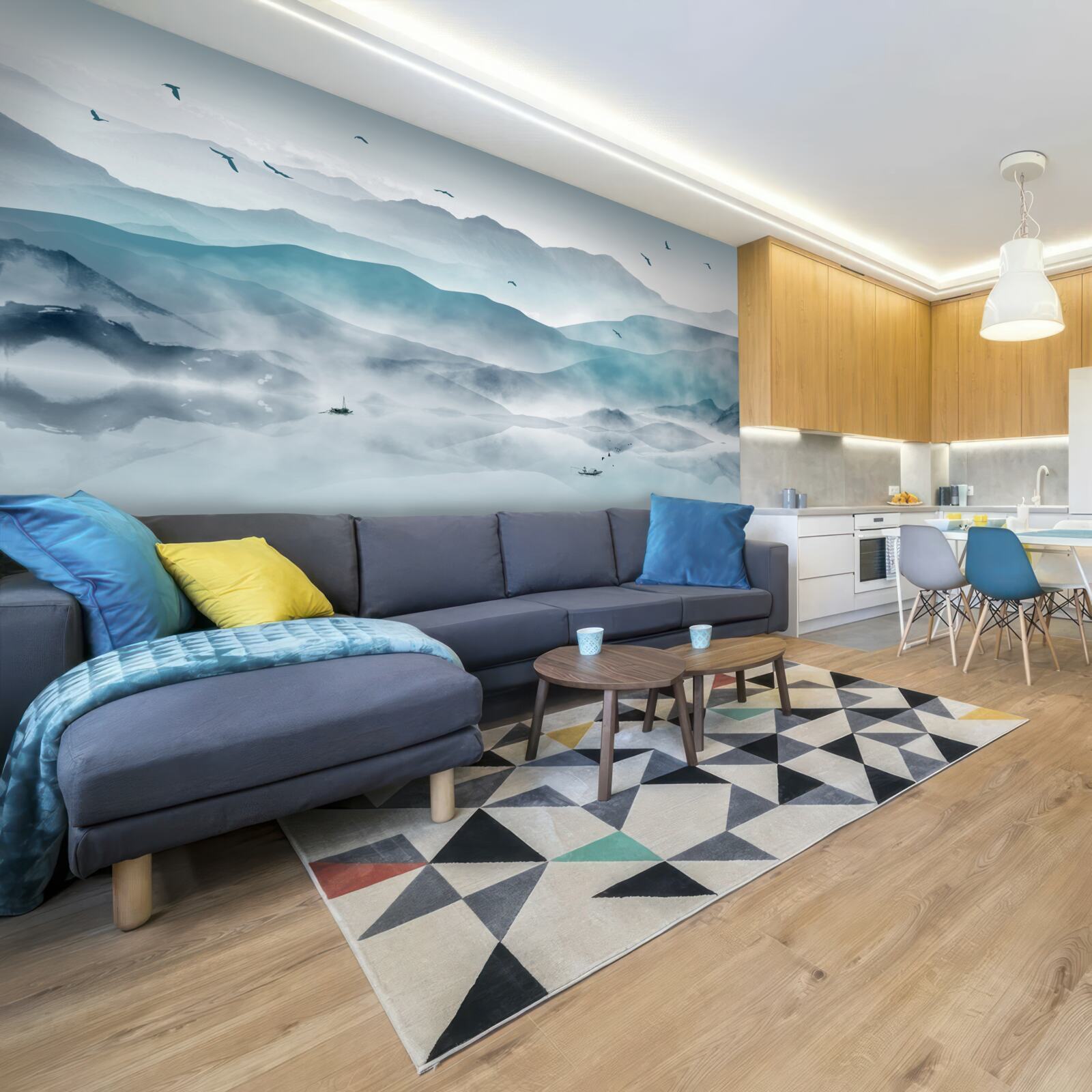 Фотошпалери край туману опускається на поверхню води