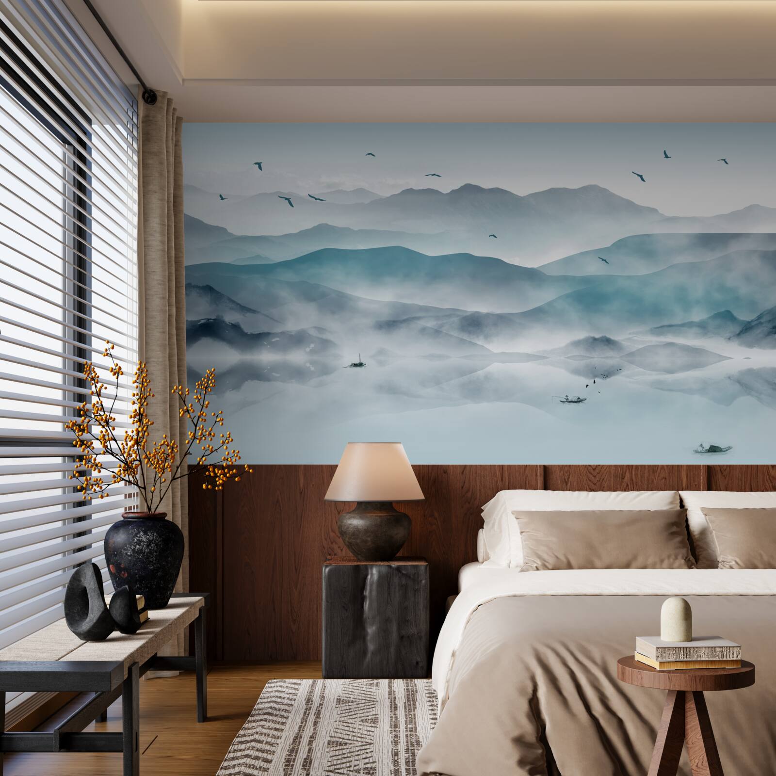 Фотошпалери край туману опускається на поверхню води