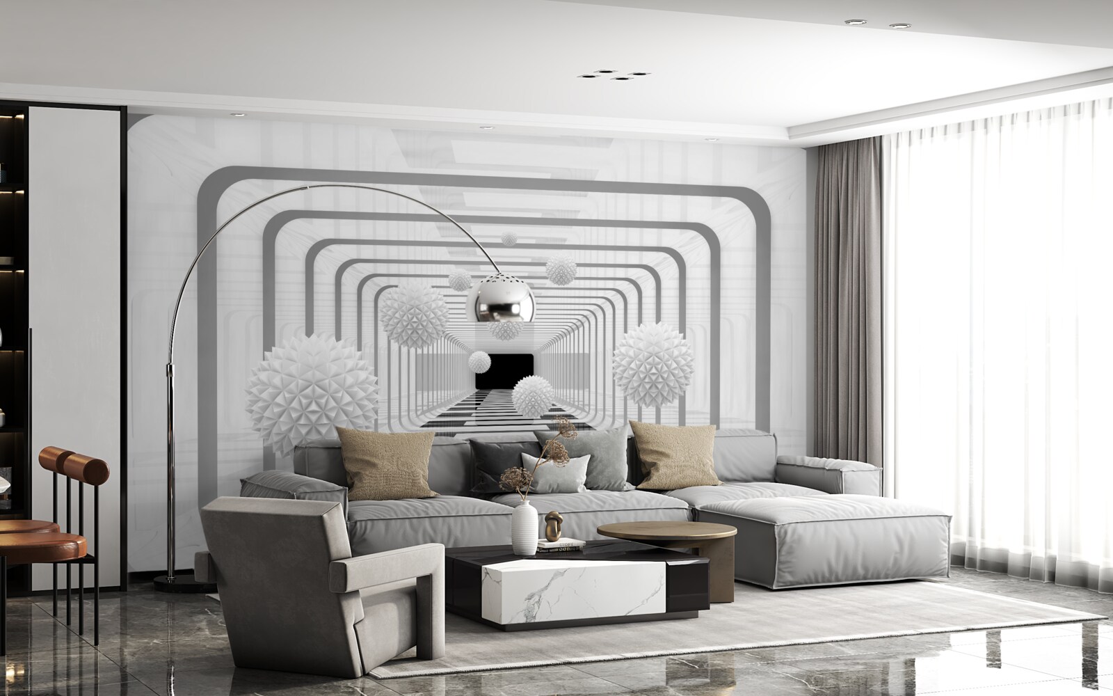 Фотошпалери нескінченність з півколами та алебастровими сферами