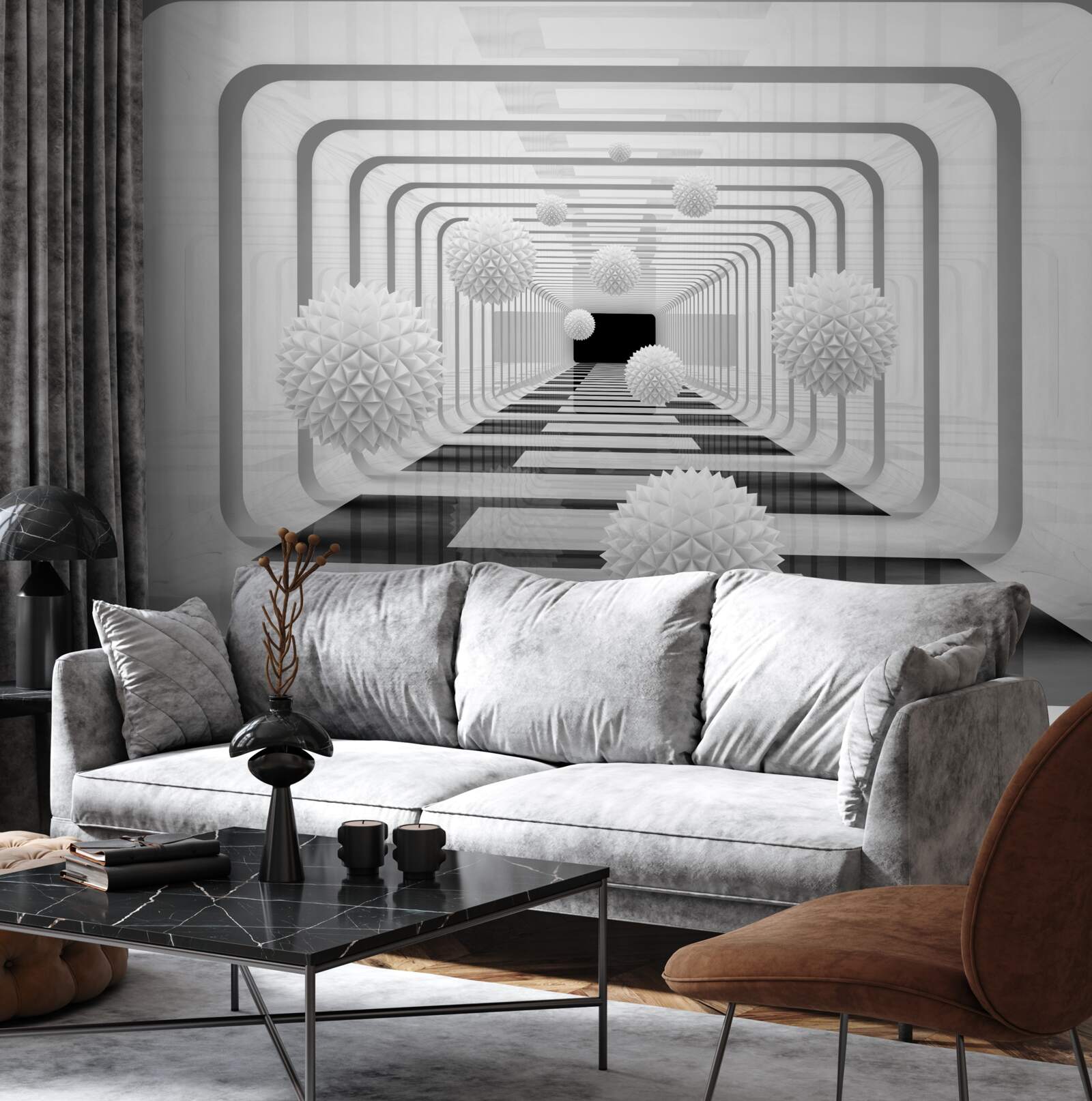 Фотошпалери нескінченність з півколами та алебастровими сферами