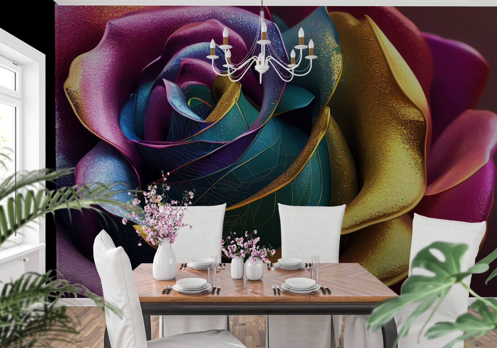 Фотошпалери Перська троянда, підсвічена веселкою