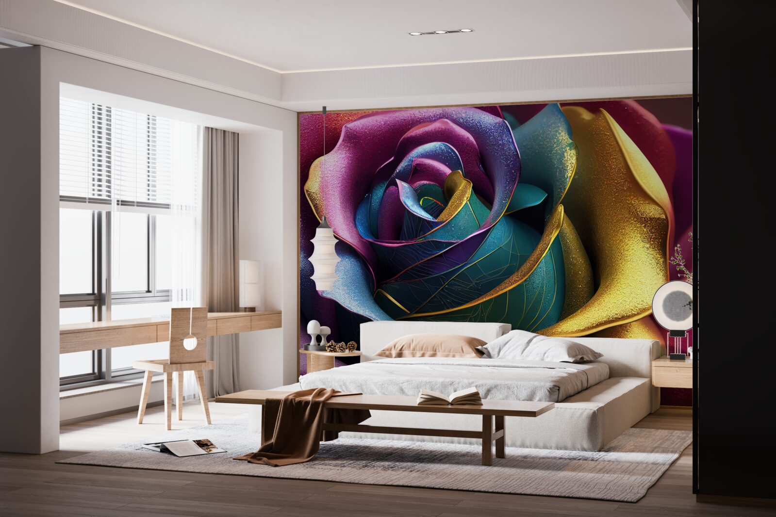 Фотошпалери Перська троянда, підсвічена веселкою