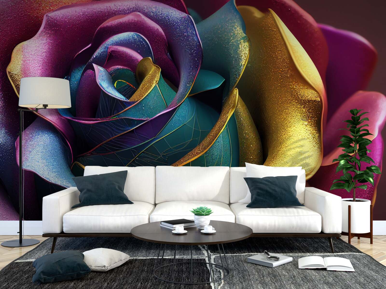 Фотошпалери Перська троянда, підсвічена веселкою