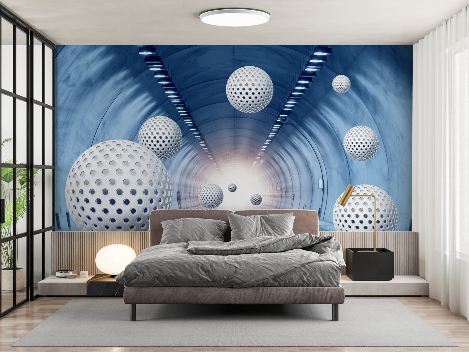 Фотошпалери синій перехід і білі кульки