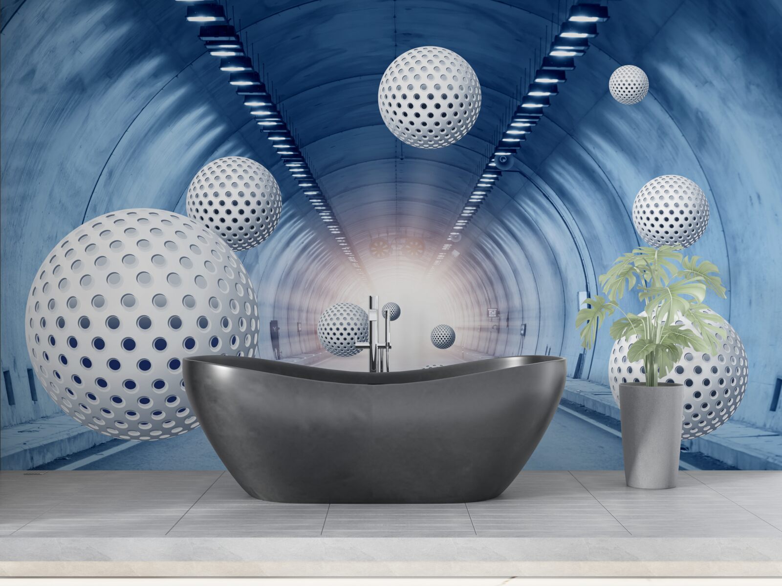 Фотошпалери синій перехід і білі кульки