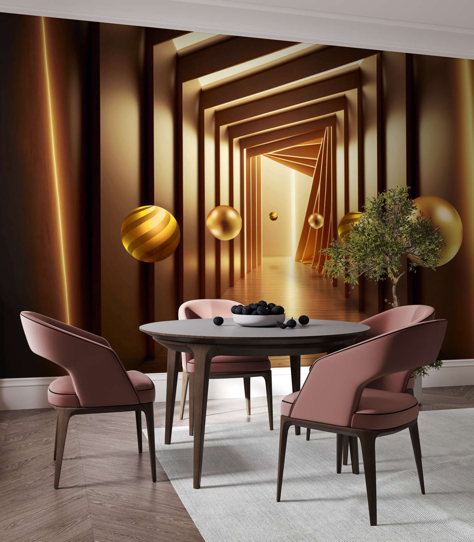 Фотошпалери коричневі кульки в коричневому тунелі