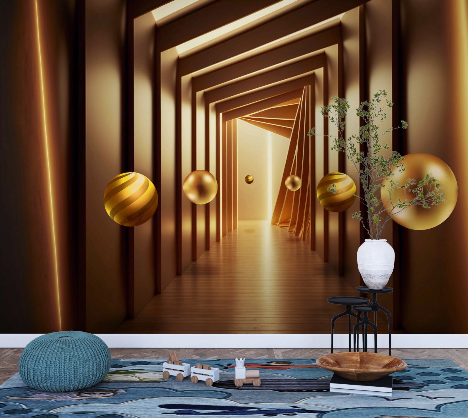 Фотошпалери коричневі кульки в коричневому тунелі