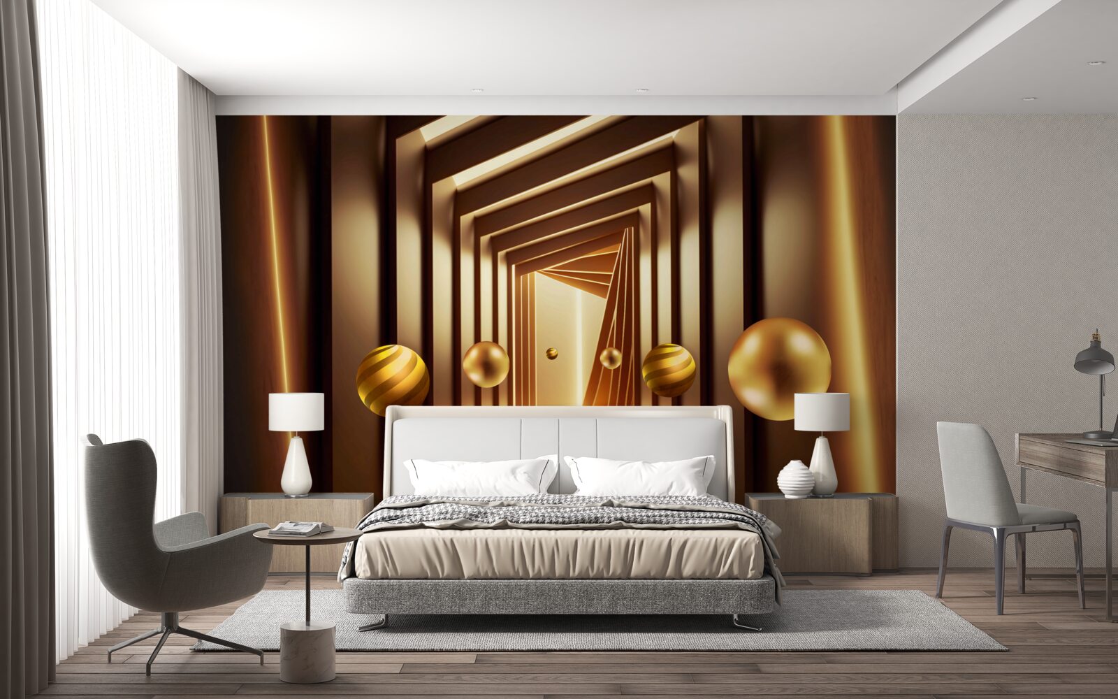 Фотошпалери коричневі кульки в коричневому тунелі