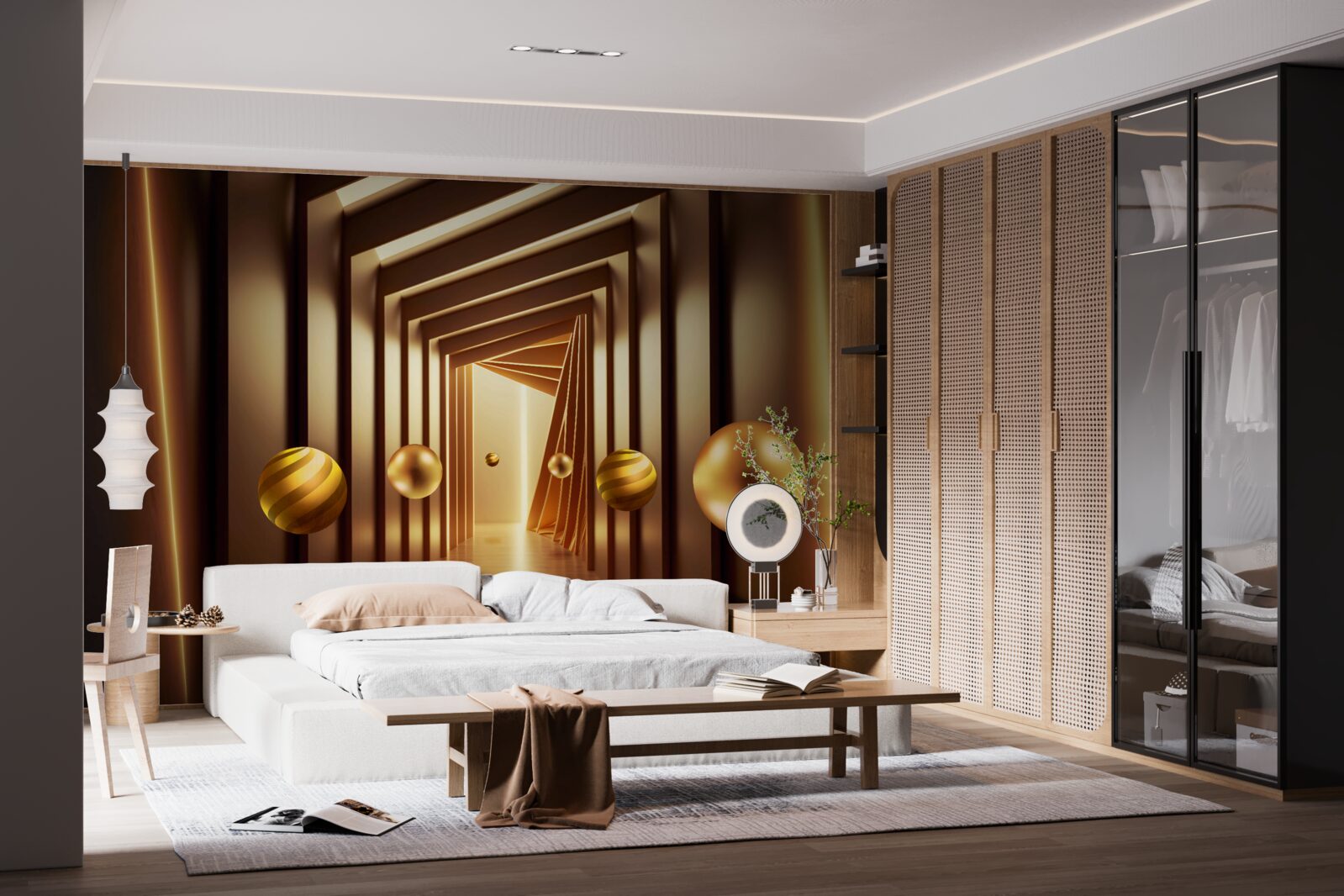 Фотошпалери коричневі кульки в коричневому тунелі