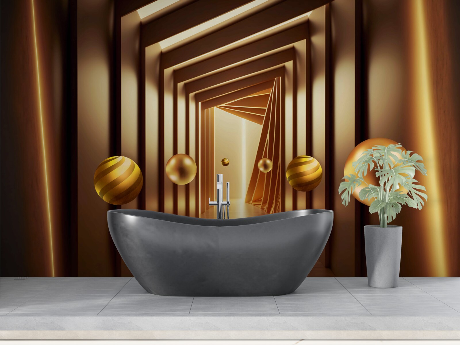 Фотошпалери коричневі кульки в коричневому тунелі