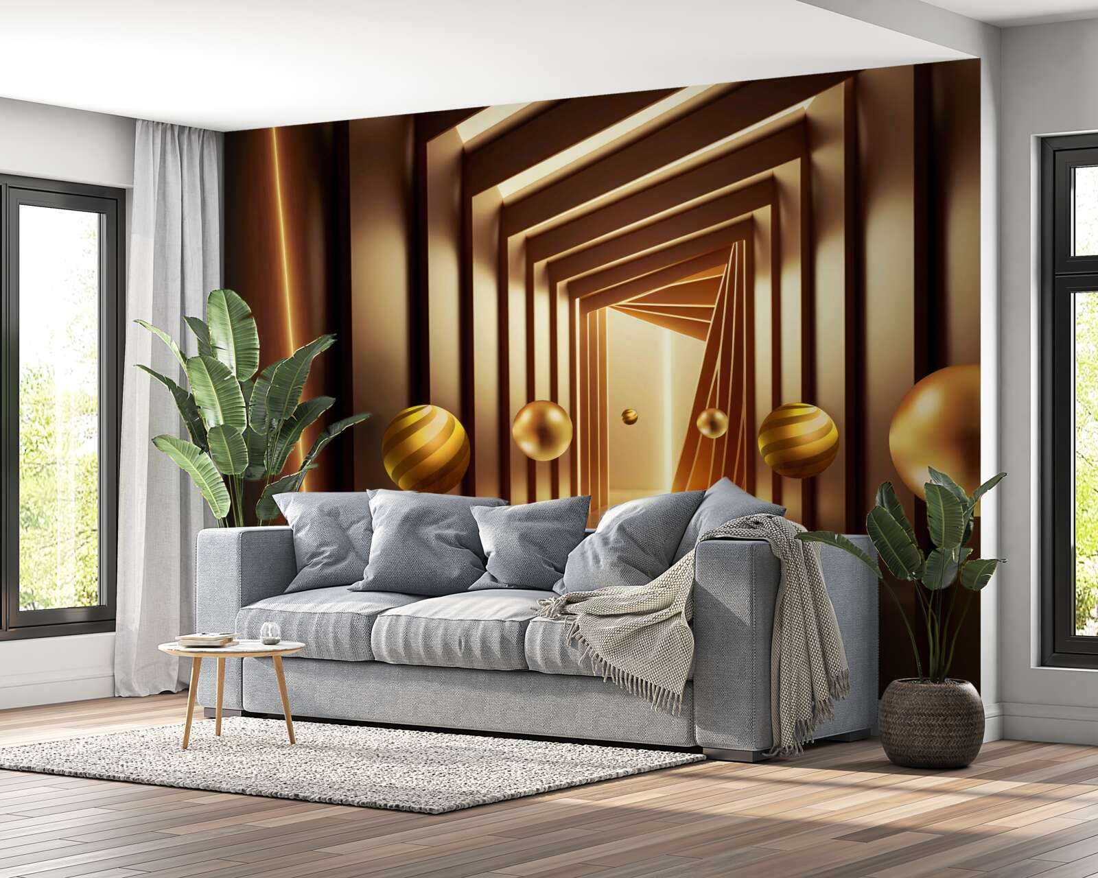 Фотошпалери коричневі кульки в коричневому тунелі