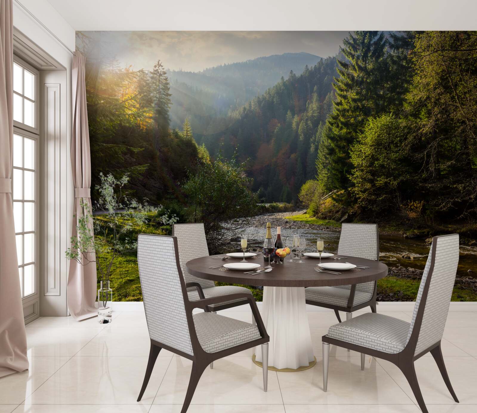 Фотошпалери барвиста гірська стежка на сході сонця