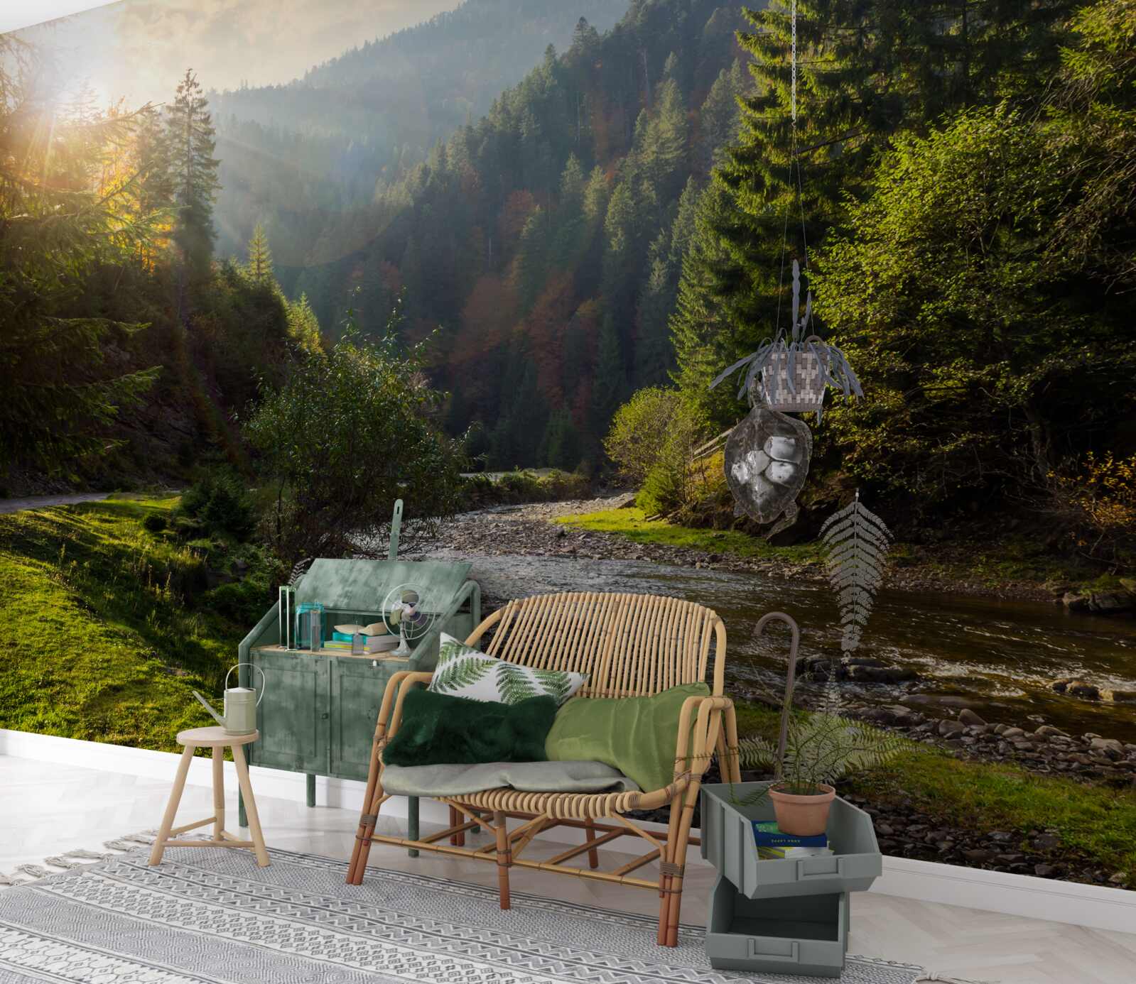 Фотошпалери барвиста гірська стежка на сході сонця