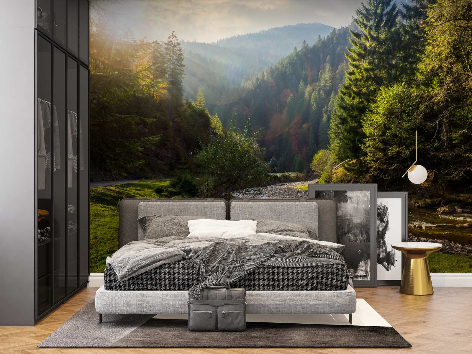 Фотошпалери барвиста гірська стежка на сході сонця