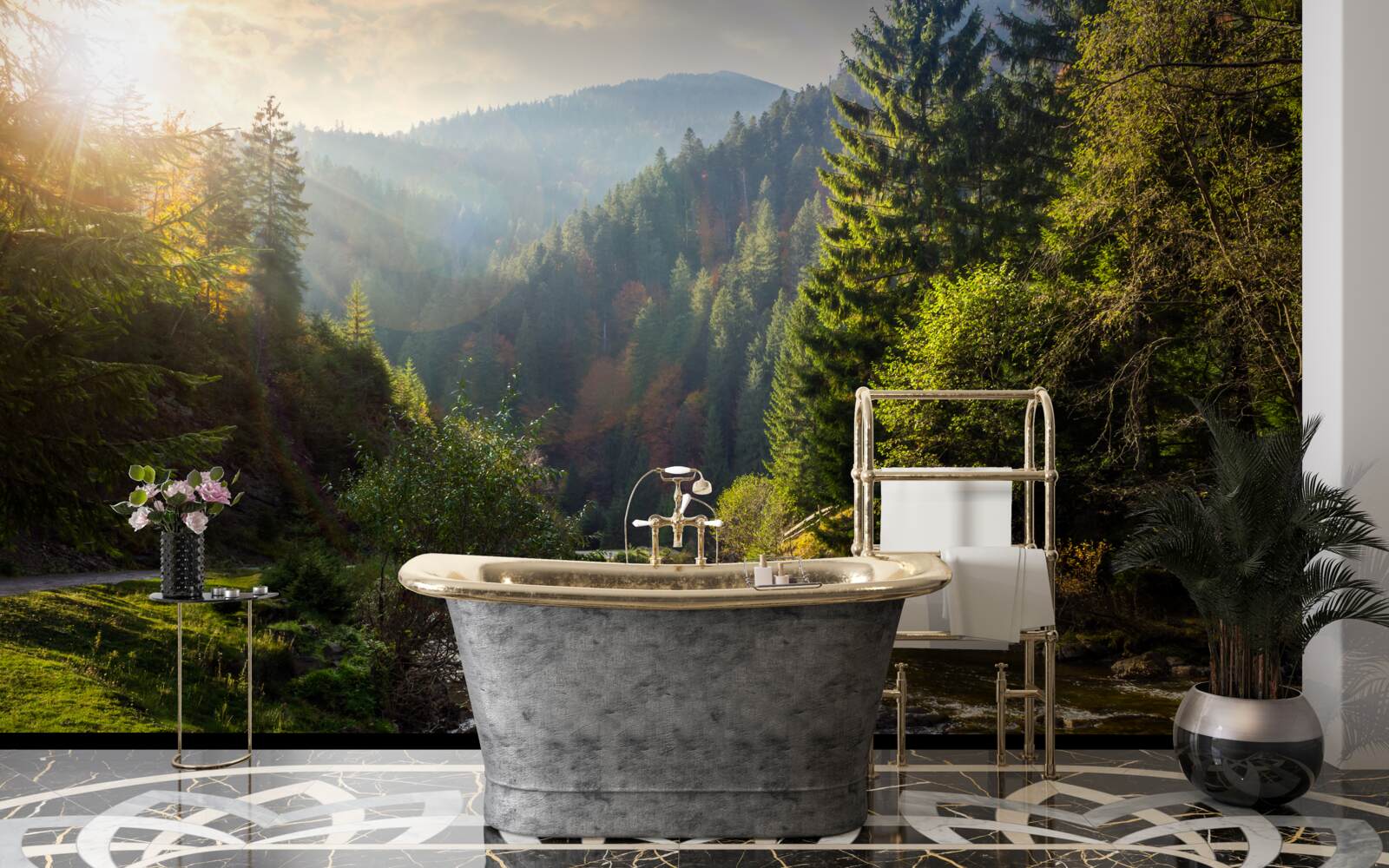 Фотошпалери барвиста гірська стежка на сході сонця