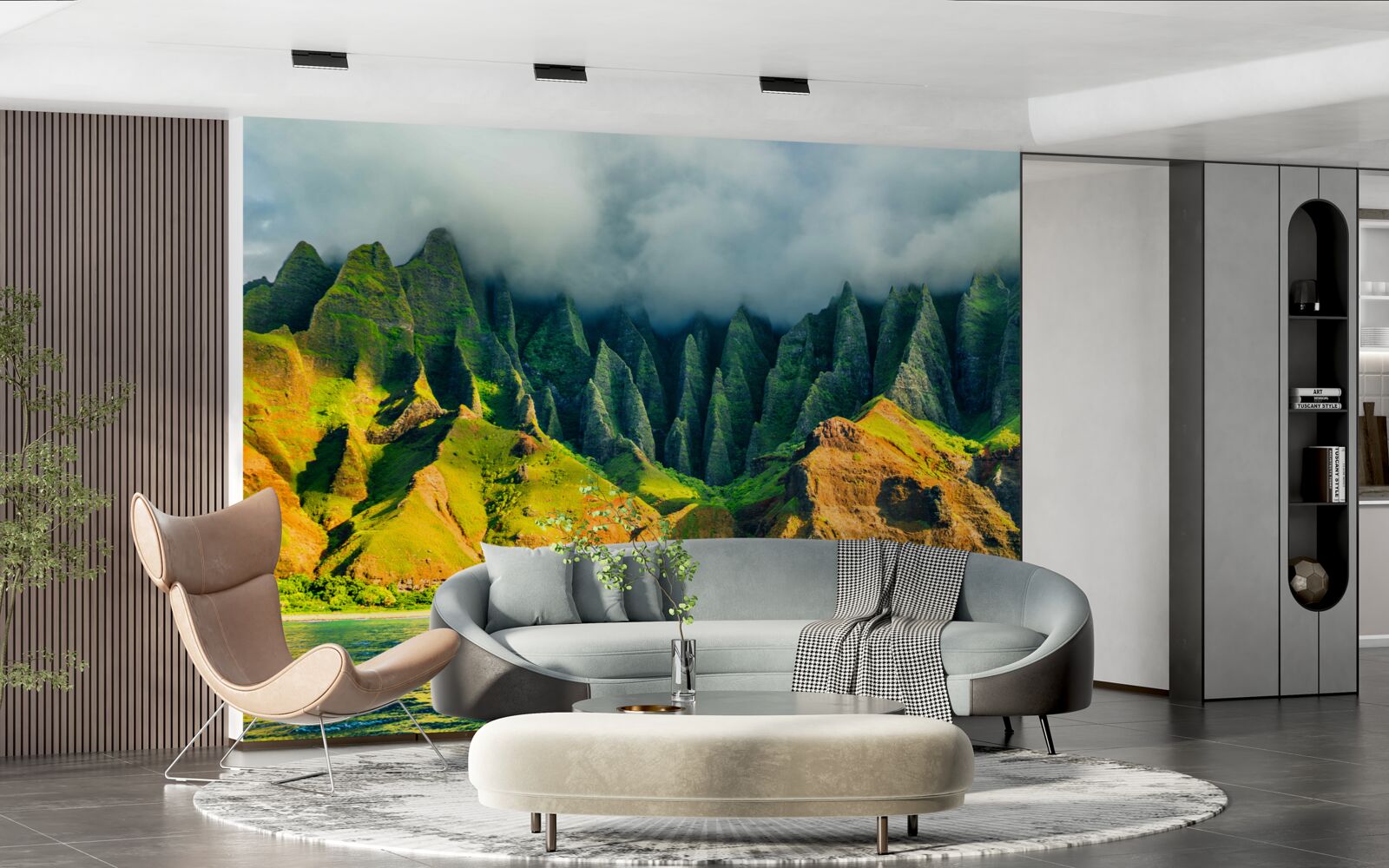 Фотошпалери краєвиди на гірське озеро сповнені барв