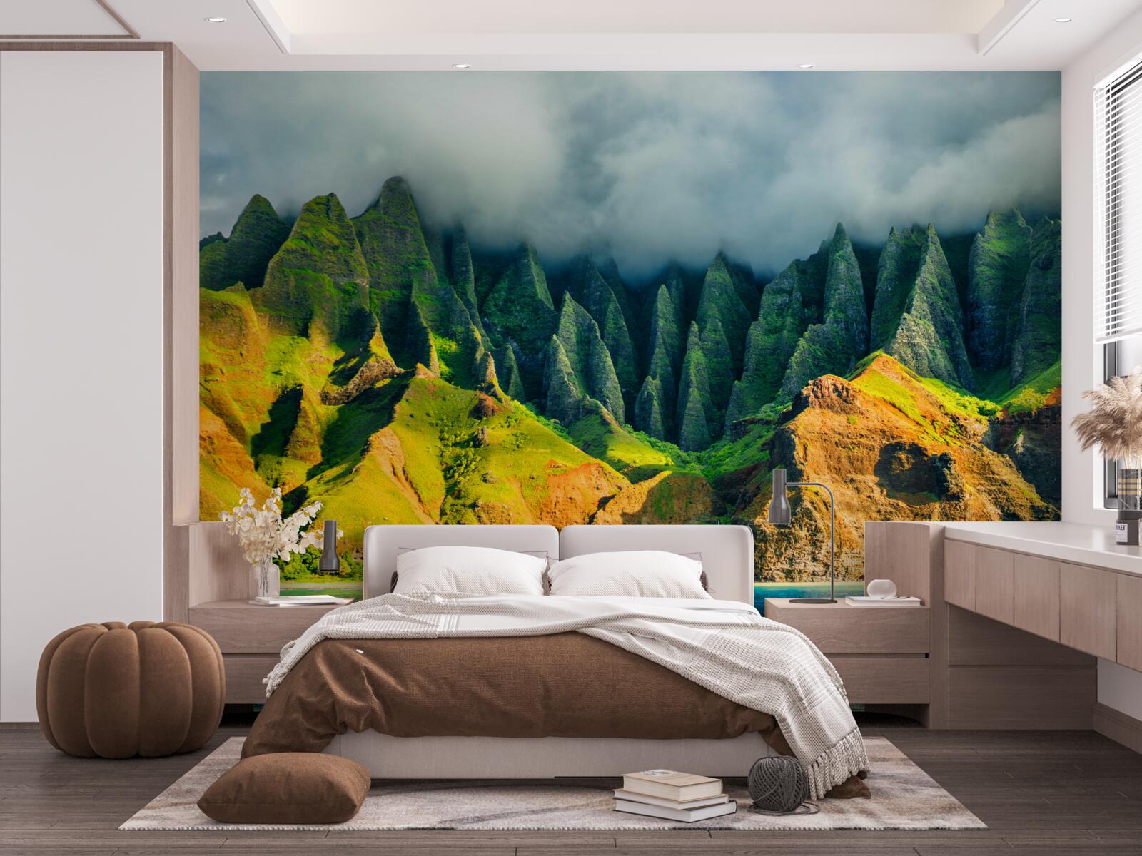 Фотошпалери краєвиди на гірське озеро сповнені барв