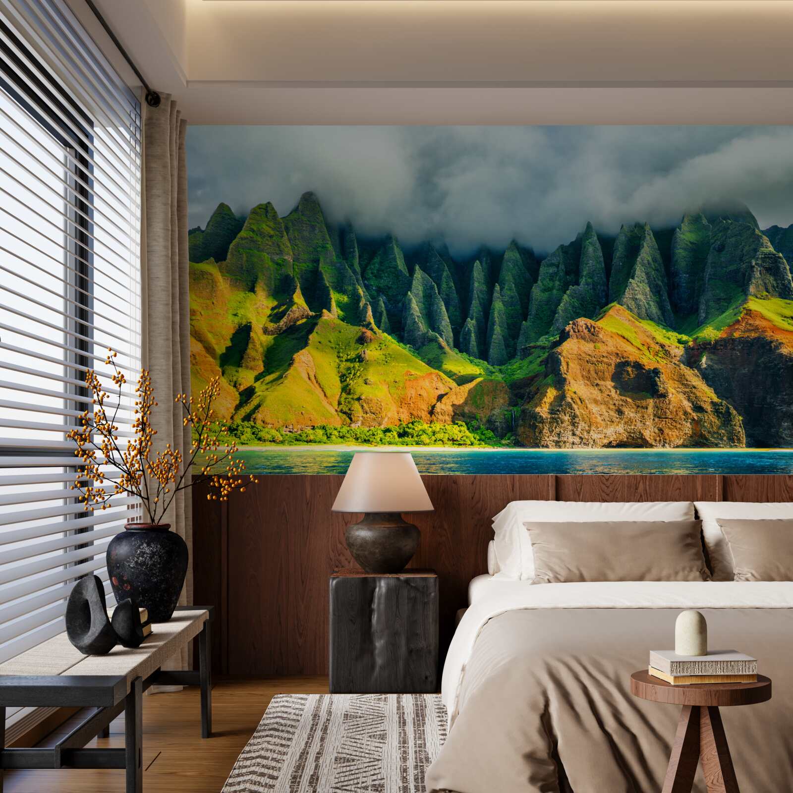 Фотошпалери краєвиди на гірське озеро сповнені барв