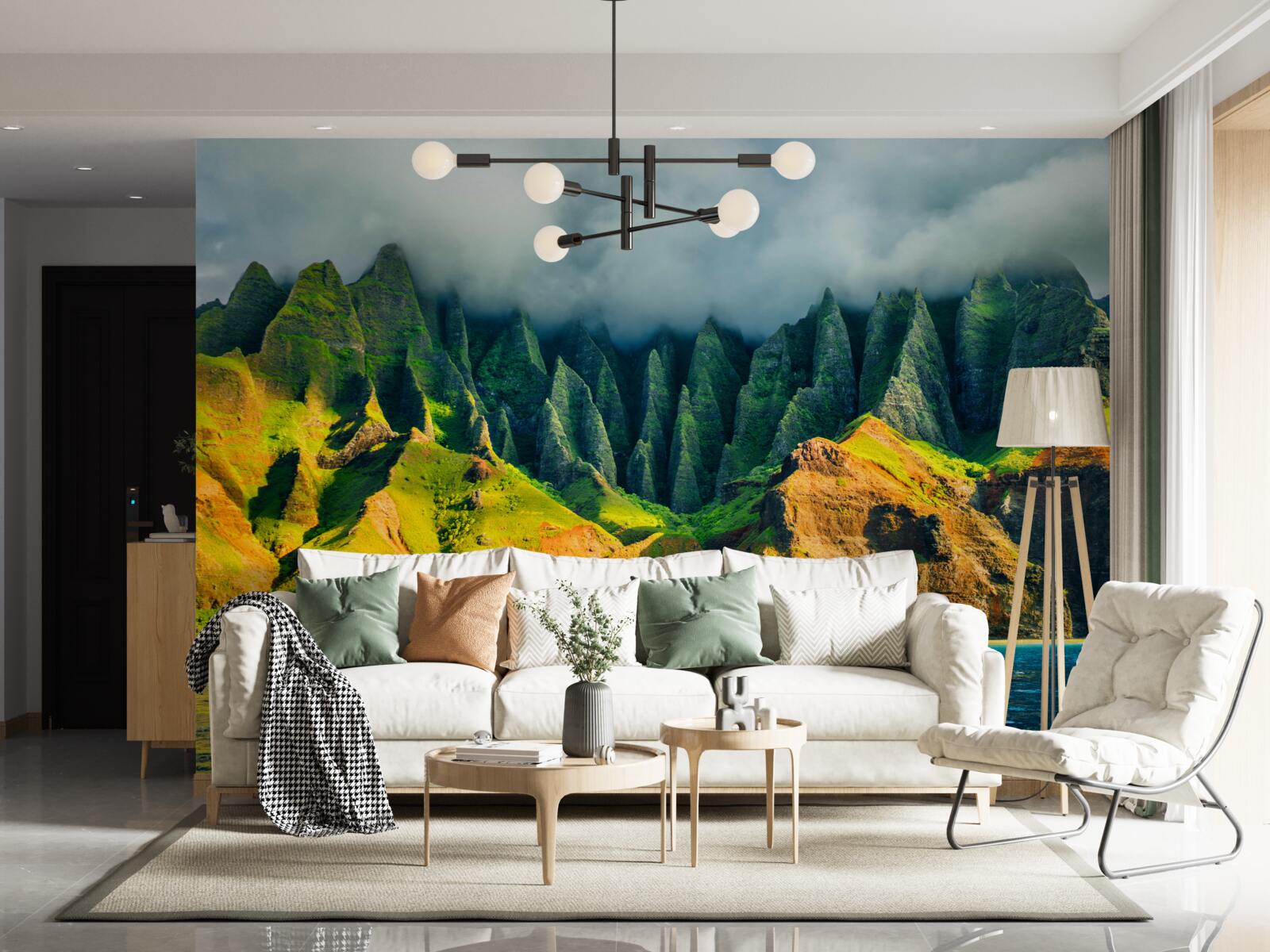 Фотошпалери краєвиди на гірське озеро сповнені барв