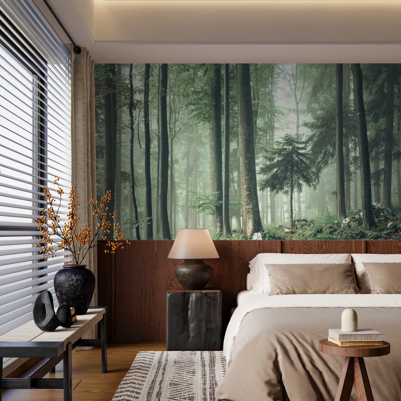 Фотошпалери Світло крізь туман у лісі листяних дерев