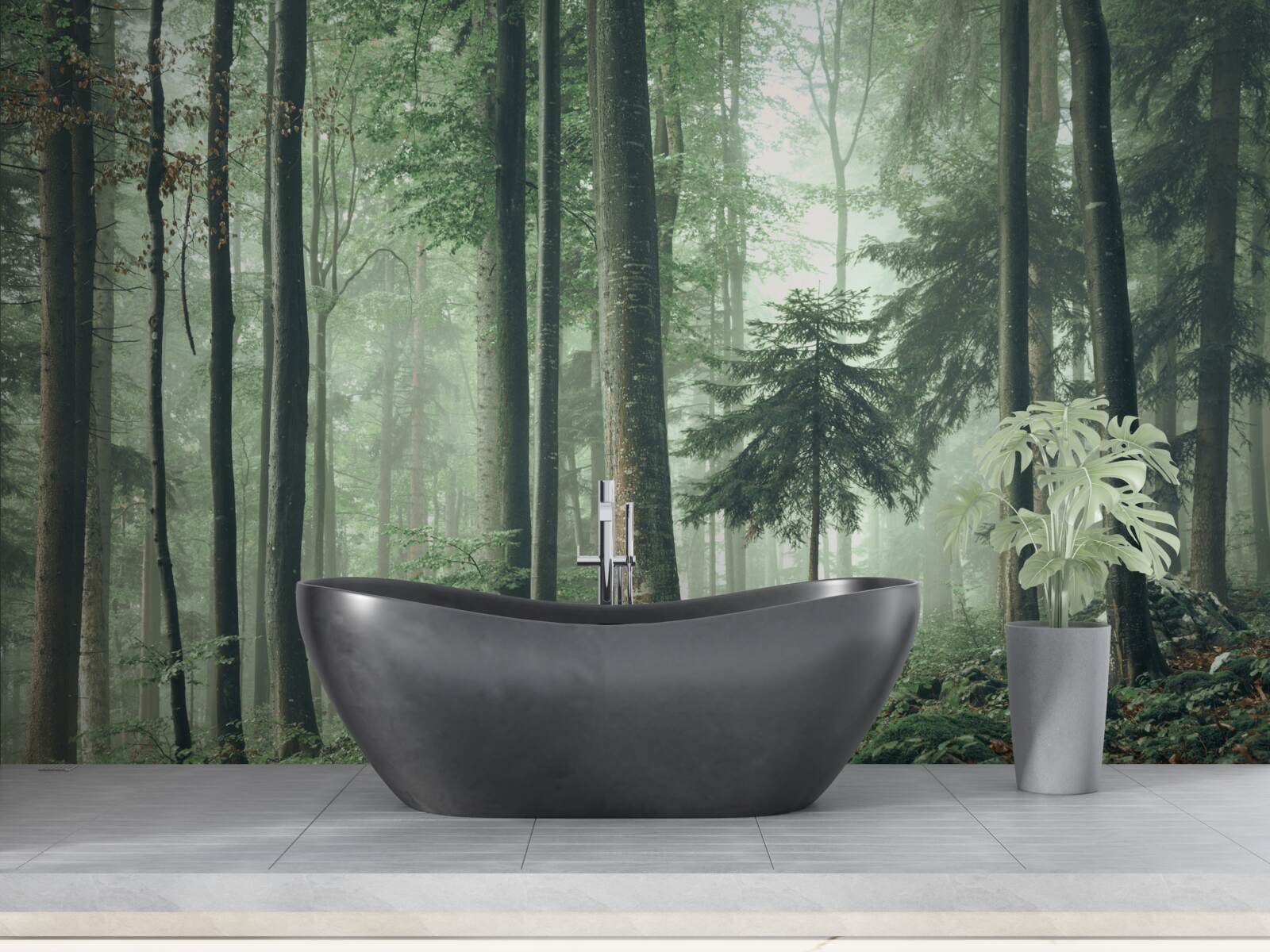 Фотошпалери Світло крізь туман у лісі листяних дерев