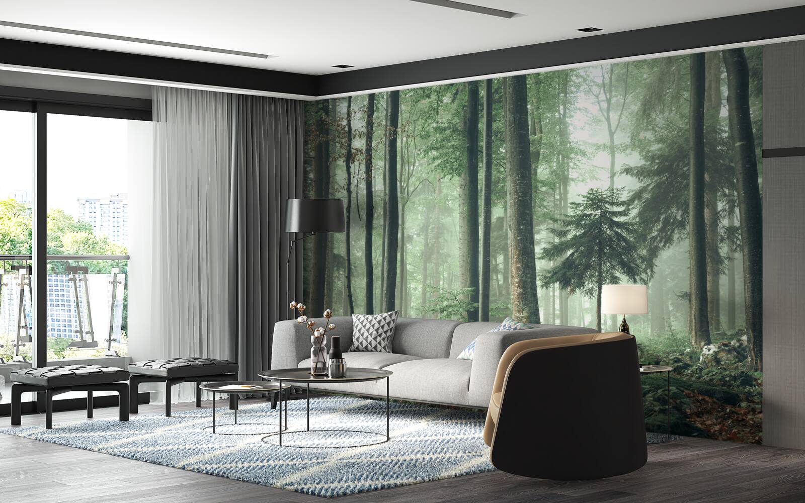 Фотошпалери Світло крізь туман у лісі листяних дерев