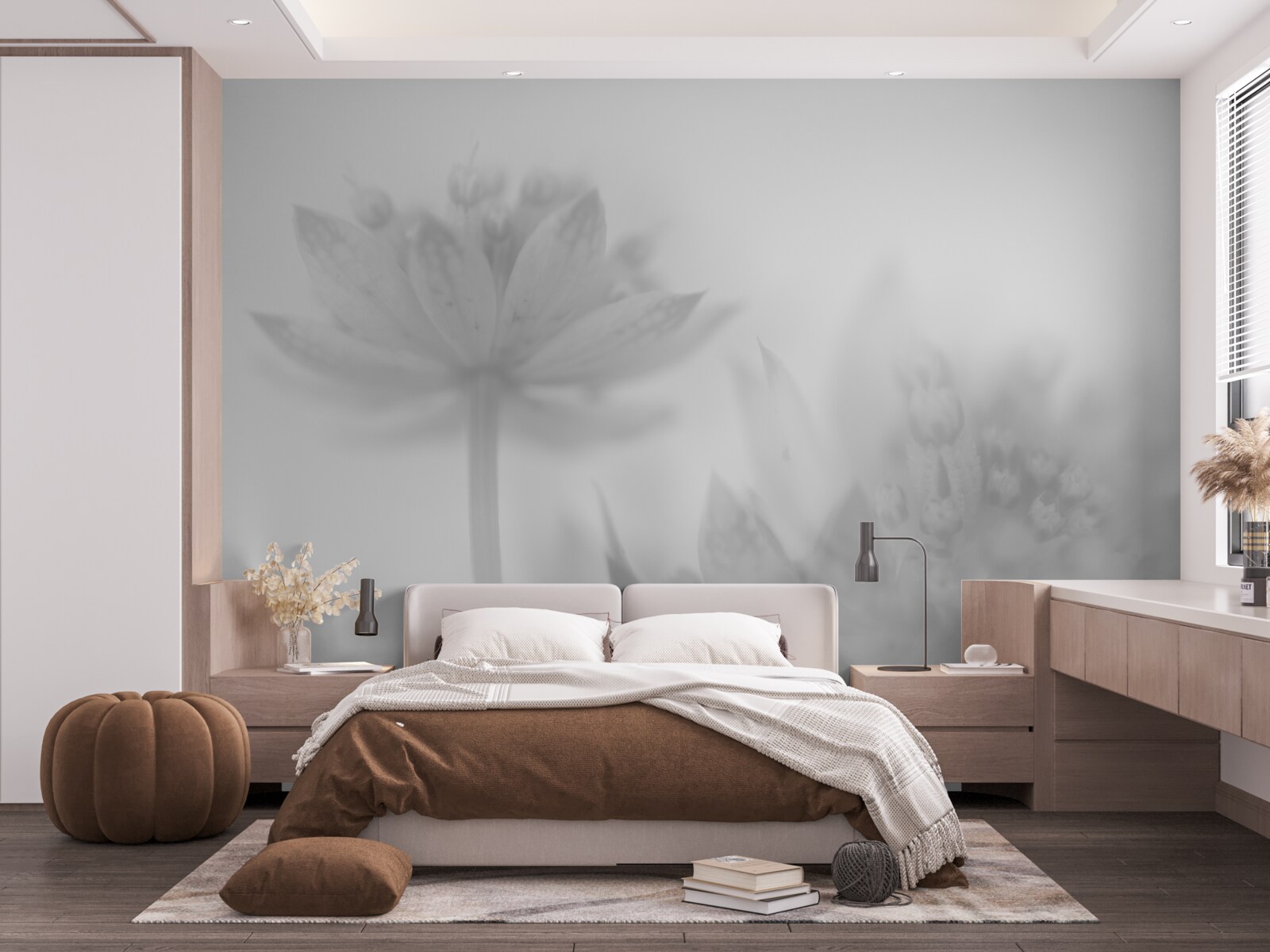 Фотошпалери лотоси у відтінках чорного та білого