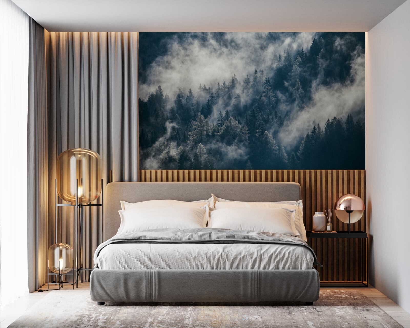 Фотошпалери густий туман огортає ліс вночі