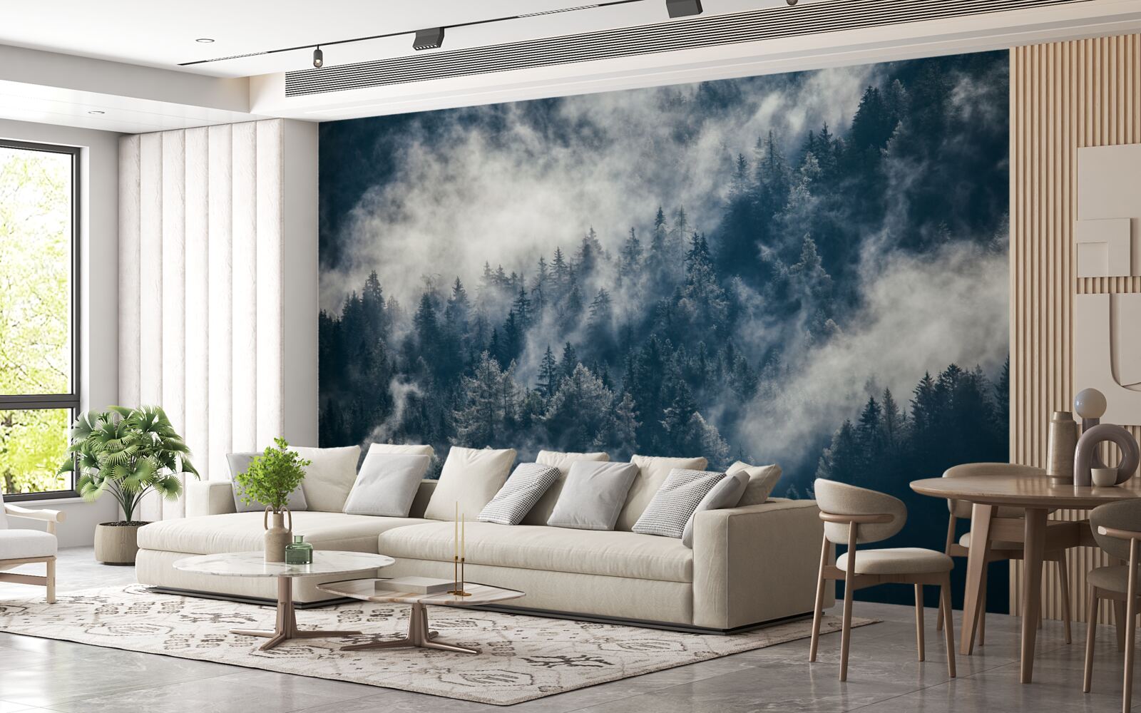 Фотошпалери густий туман огортає ліс вночі