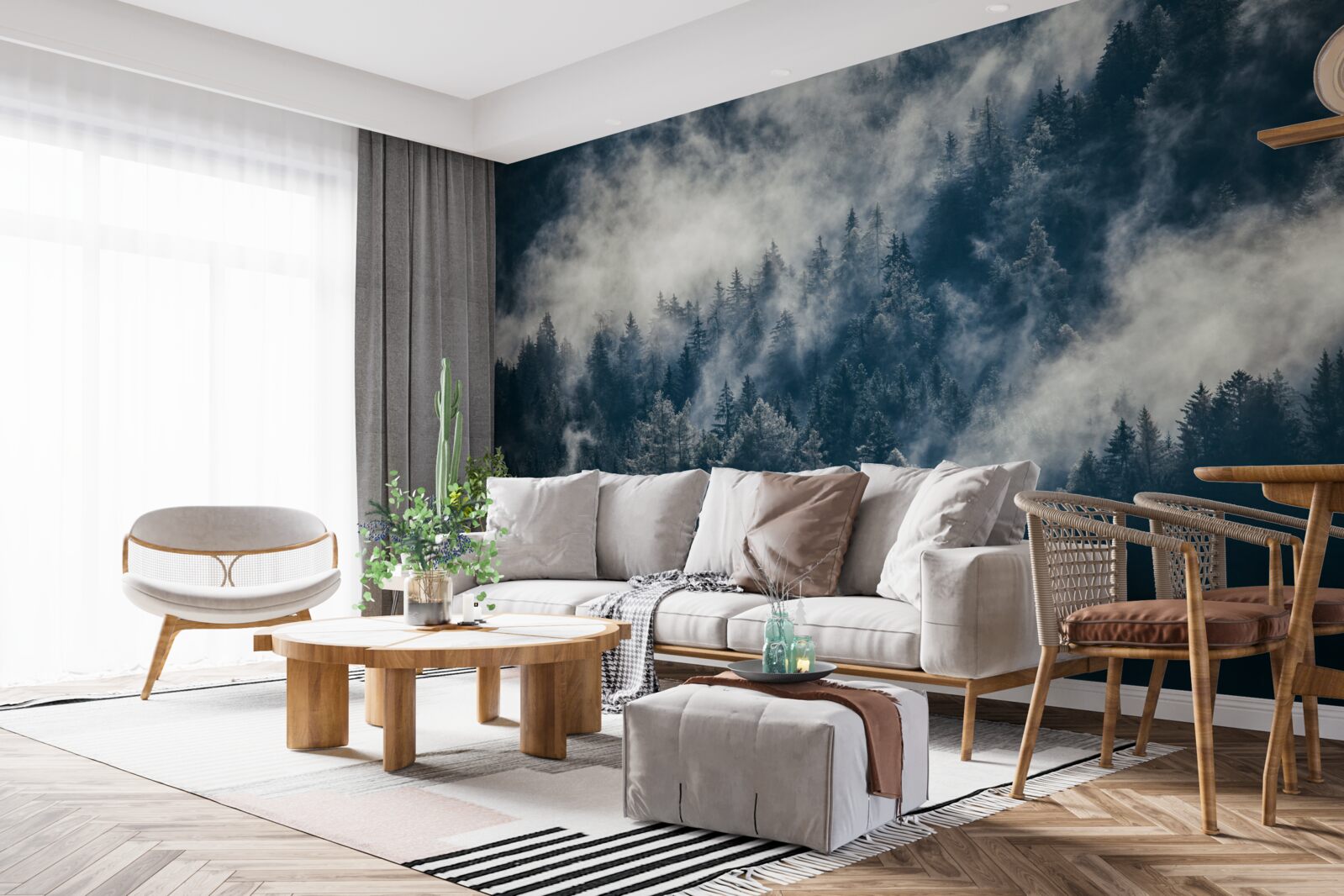 Фотошпалери густий туман огортає ліс вночі