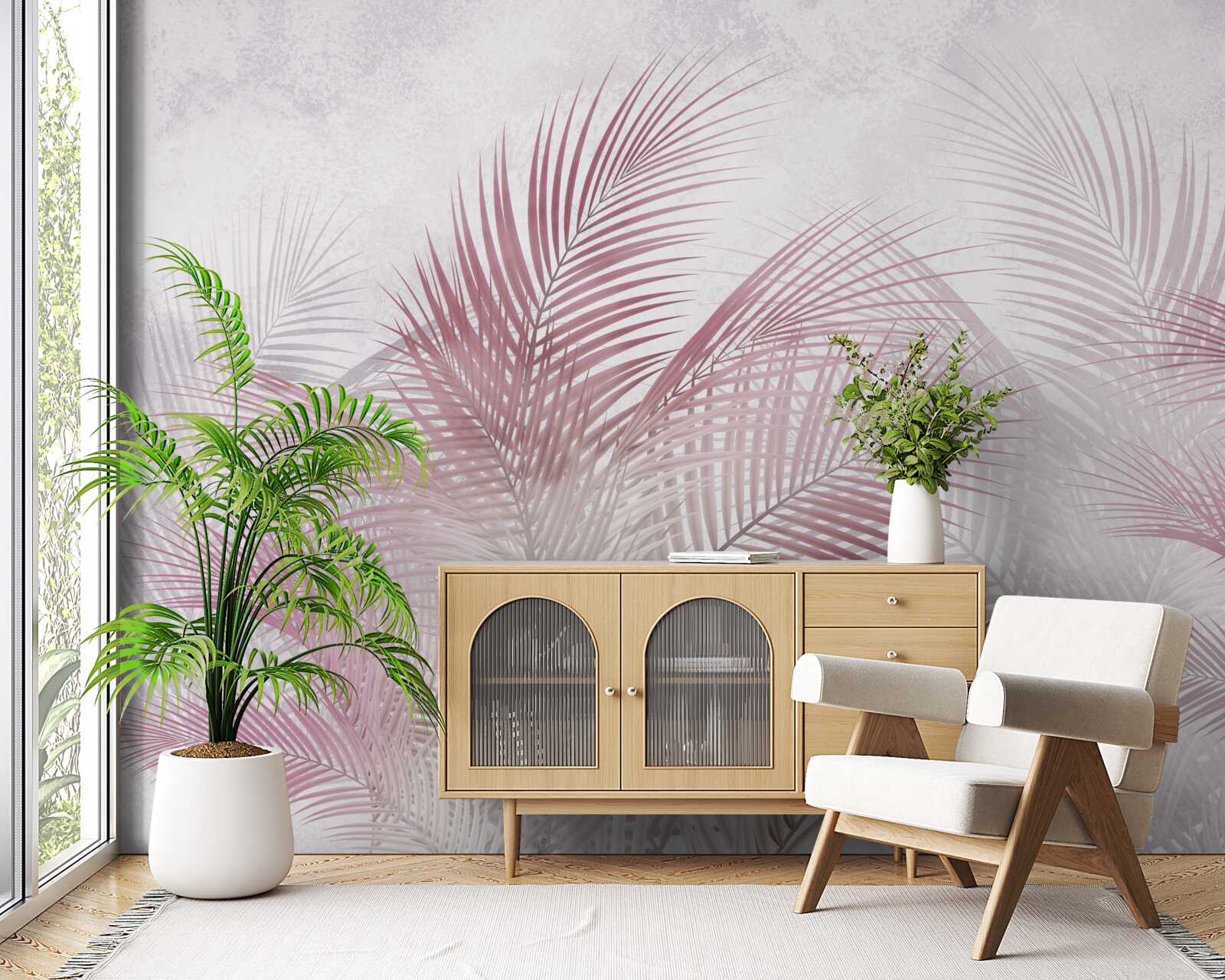 Фотошпалери туманне, рожеве пальмове листя