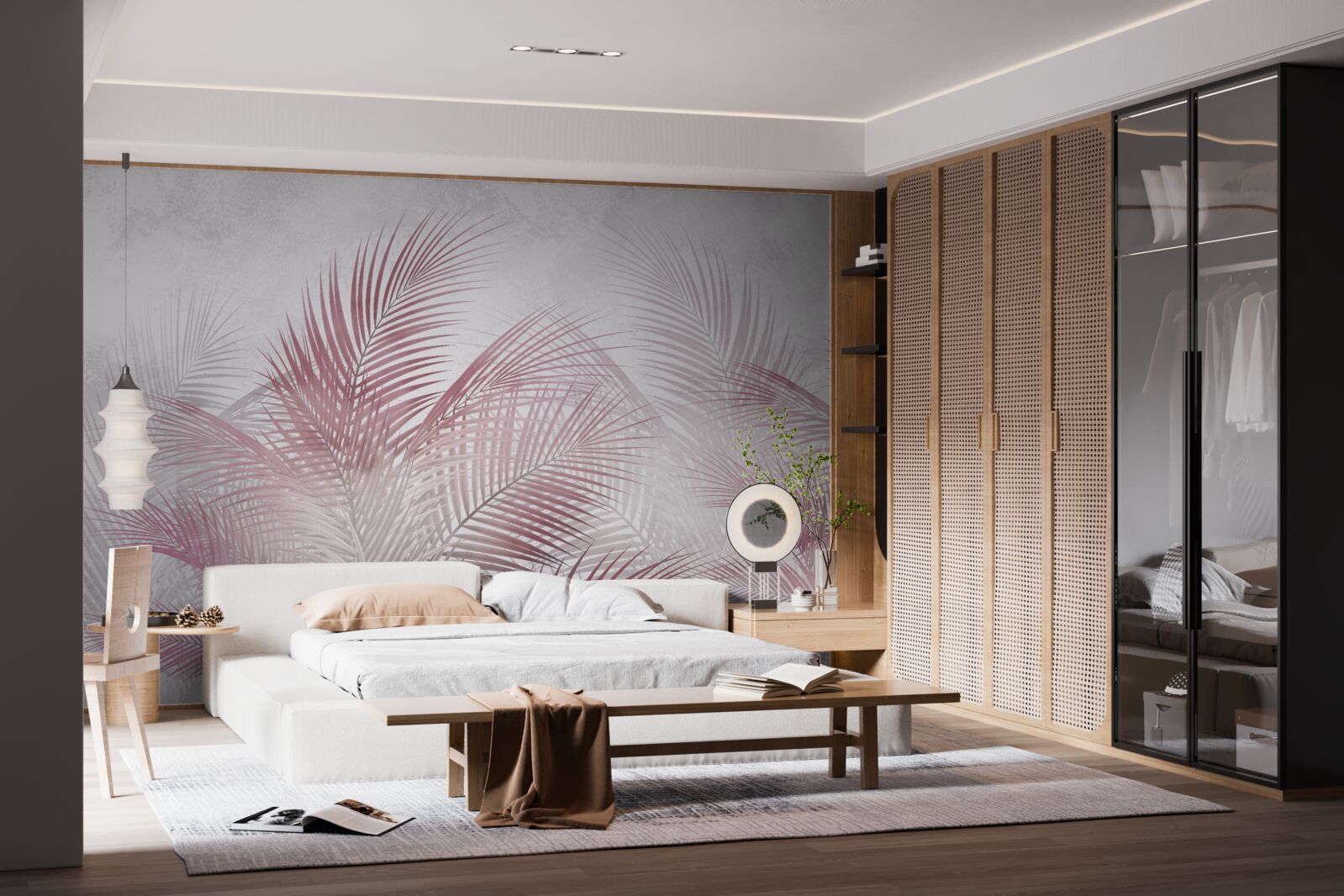 Фотошпалери туманне, рожеве пальмове листя