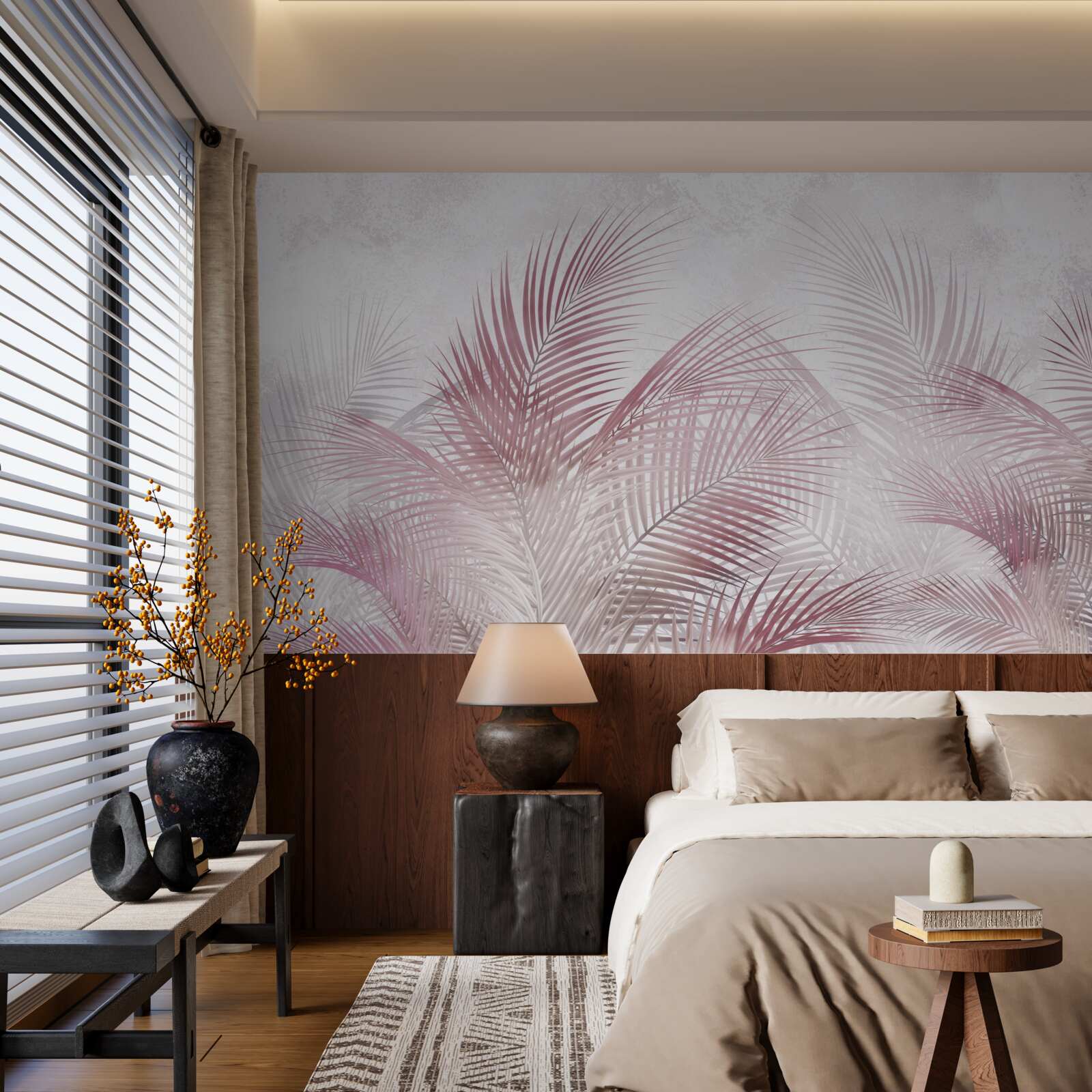 Фотошпалери туманне, рожеве пальмове листя