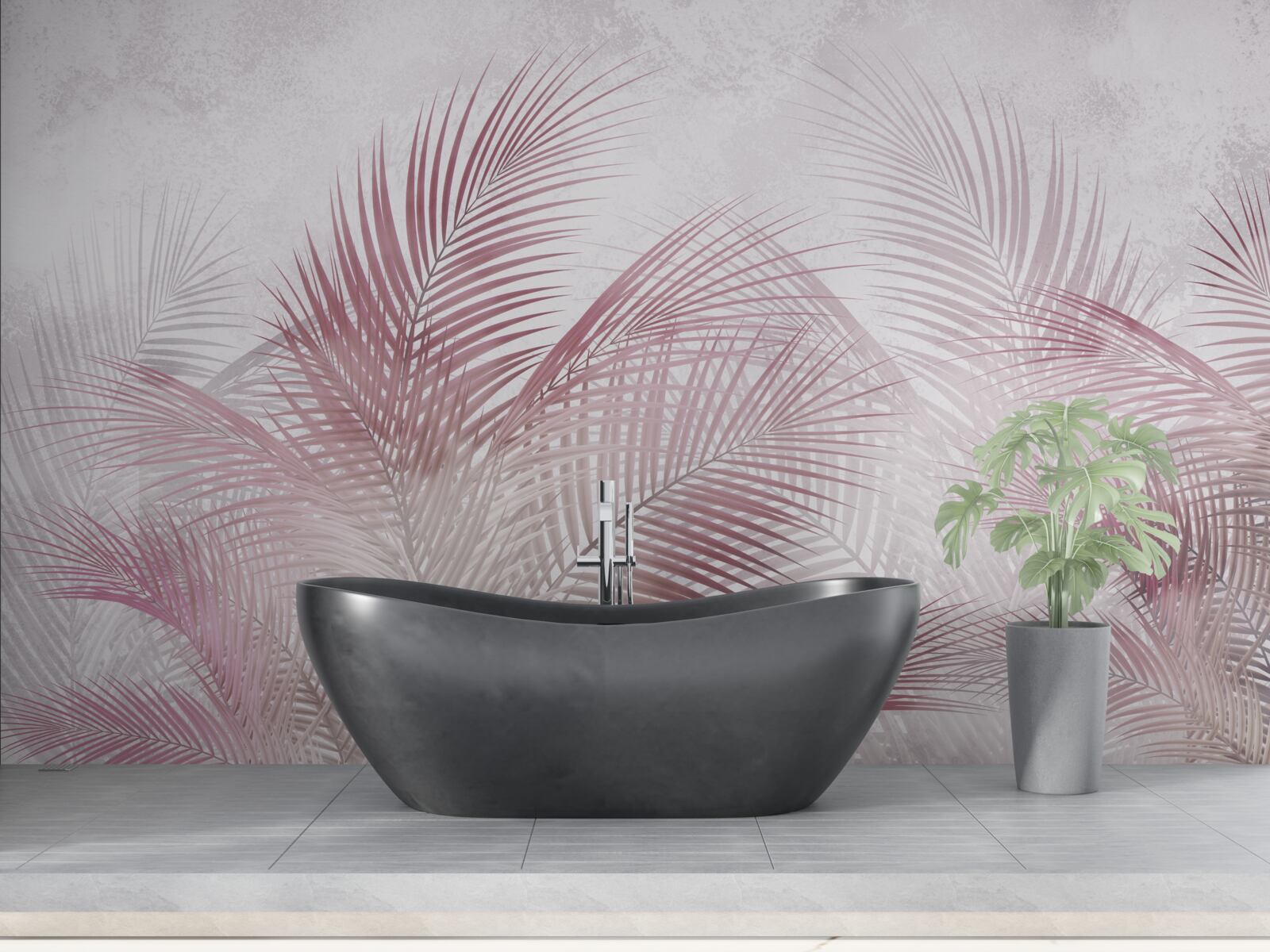 Фотошпалери туманне, рожеве пальмове листя