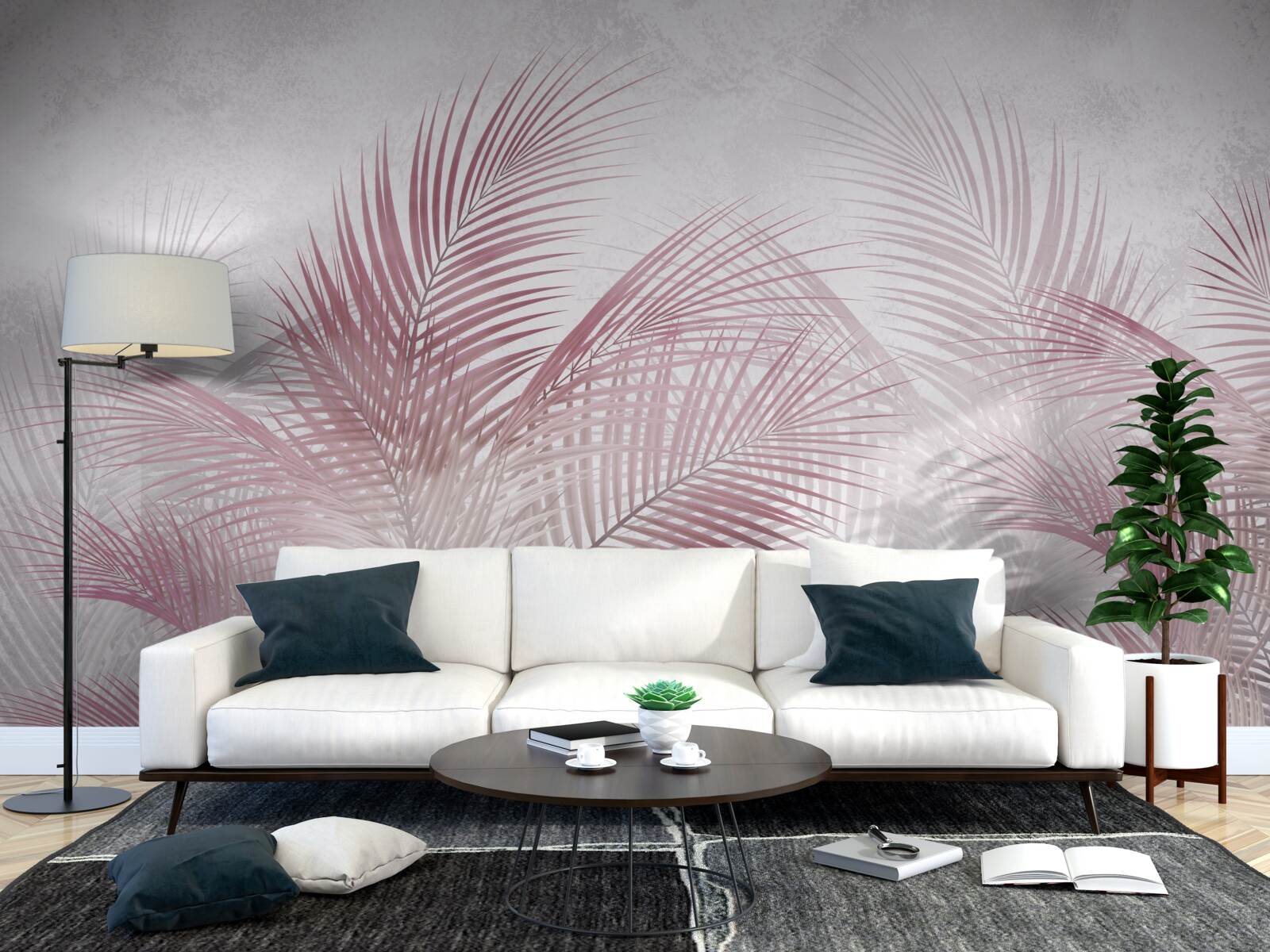 Фотошпалери туманне, рожеве пальмове листя