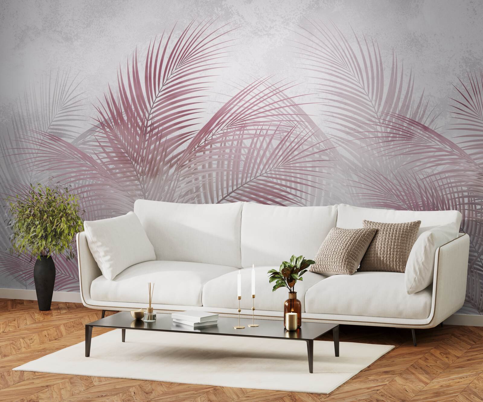 Фотошпалери туманне, рожеве пальмове листя