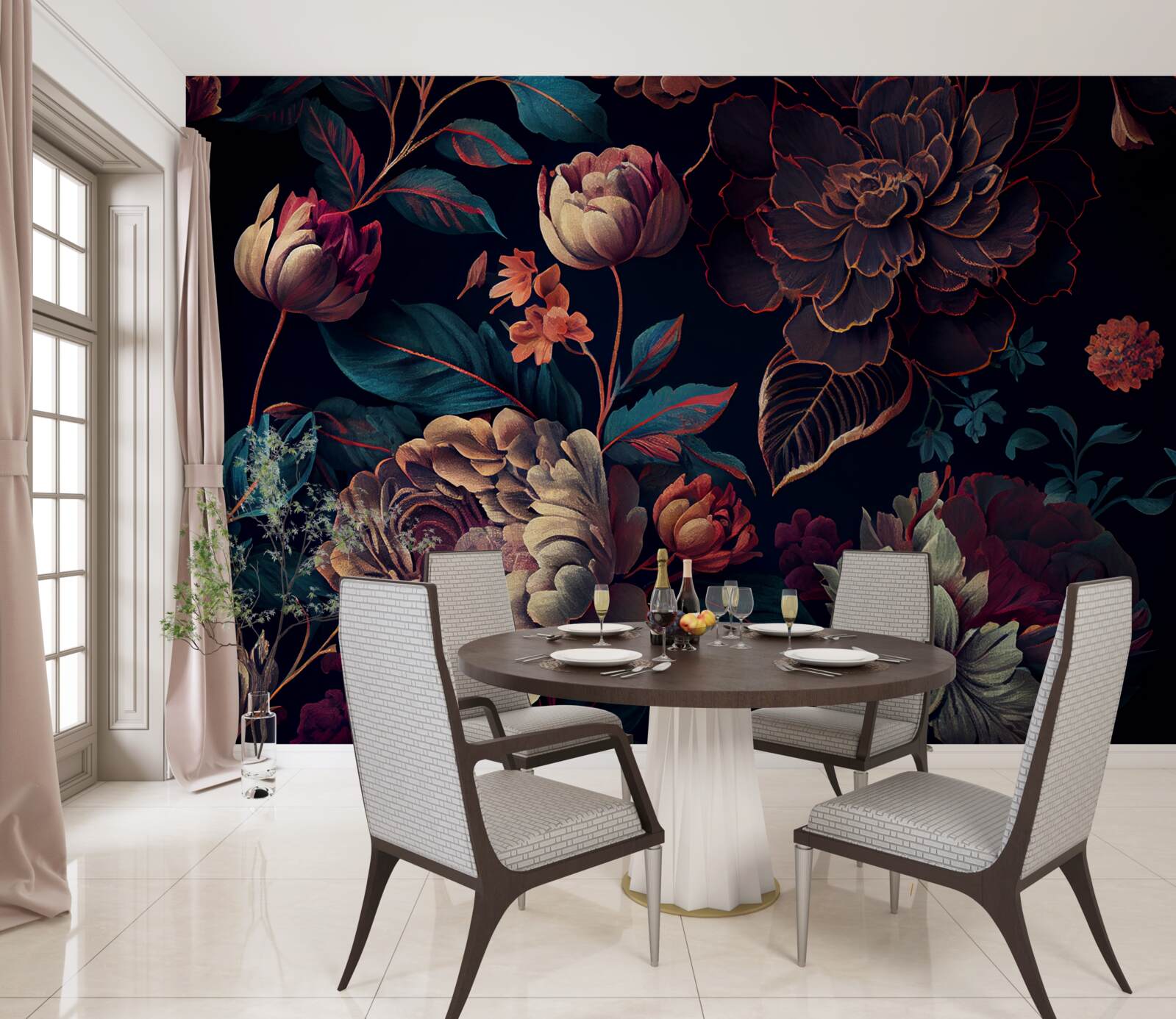 Фотошпалери суміш темних красивих квітів